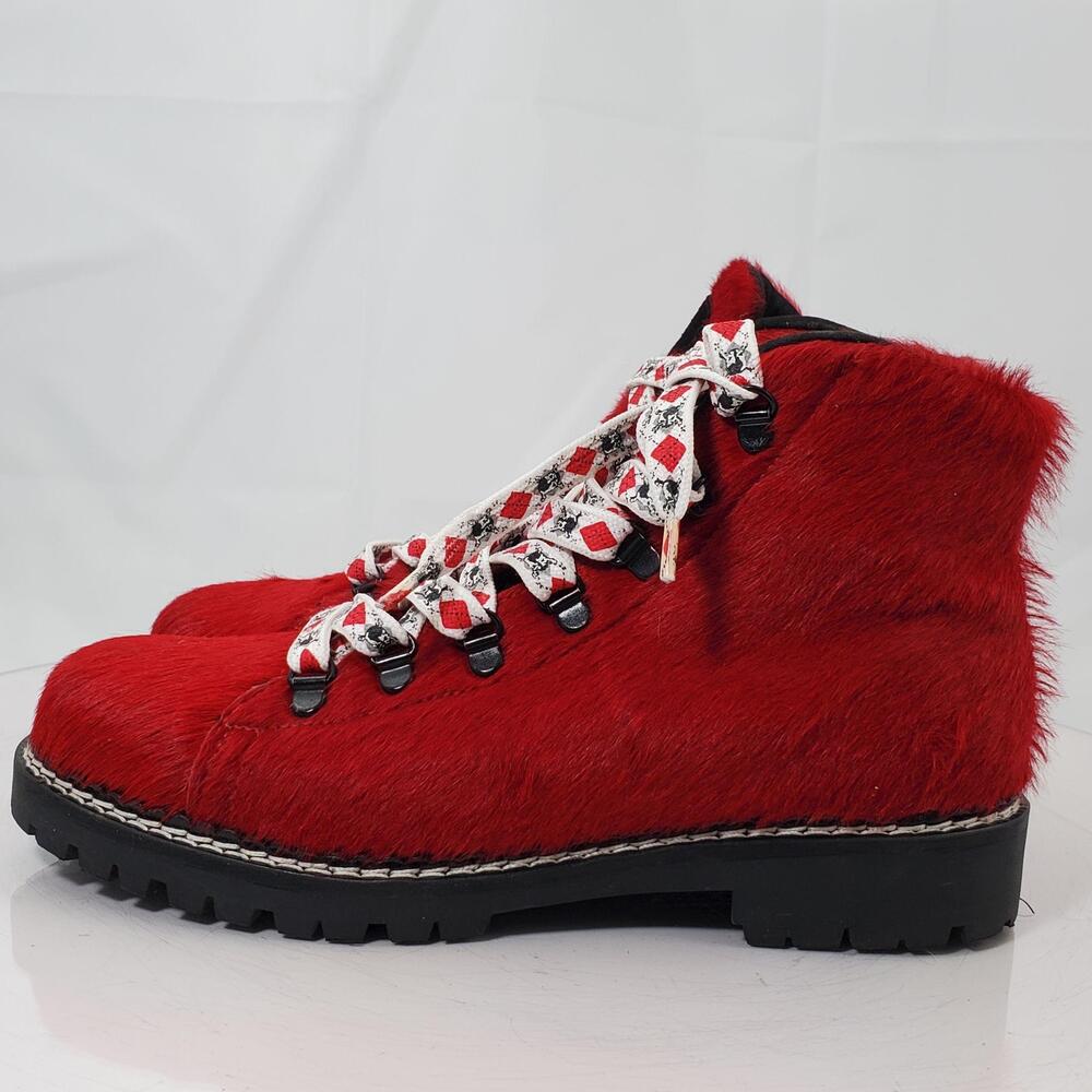 Oscar Sport Snow Ankle Boots Women 8.5 39 Red Leather Hair Italy De La Renta